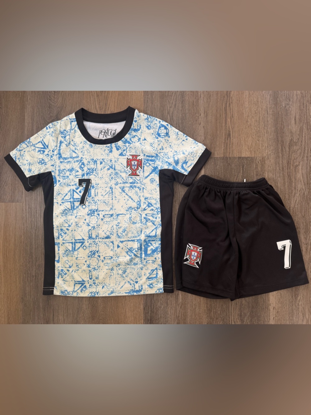 Ronaldo Youth Soccer Jersey Kit Portugal Away Kids Futbol Shirt Set